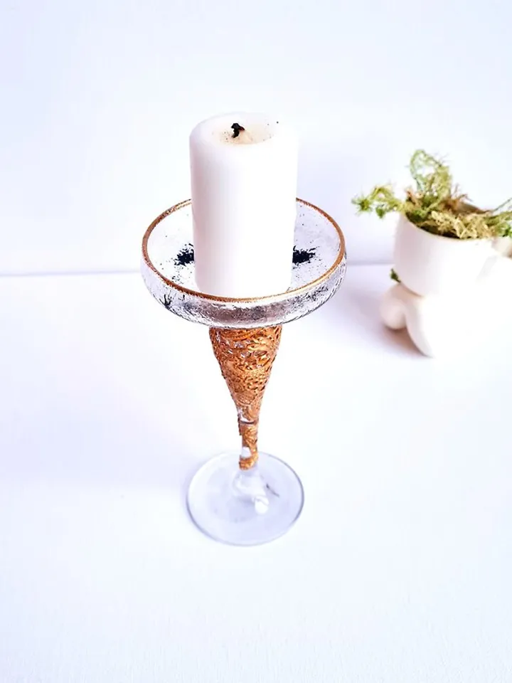 Gold Glass Candle Holder Handcrafted Vintage-Inspired Glass Candle Holder
