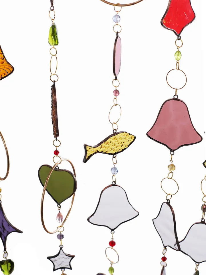 Garlands. Children's. Bells. Stars, Childhood Garland, Glass Bell Garland, Star Garland, Stained Glass Garland, Whimsical Glass Decorations, Holiday Garland with Bells and Stars