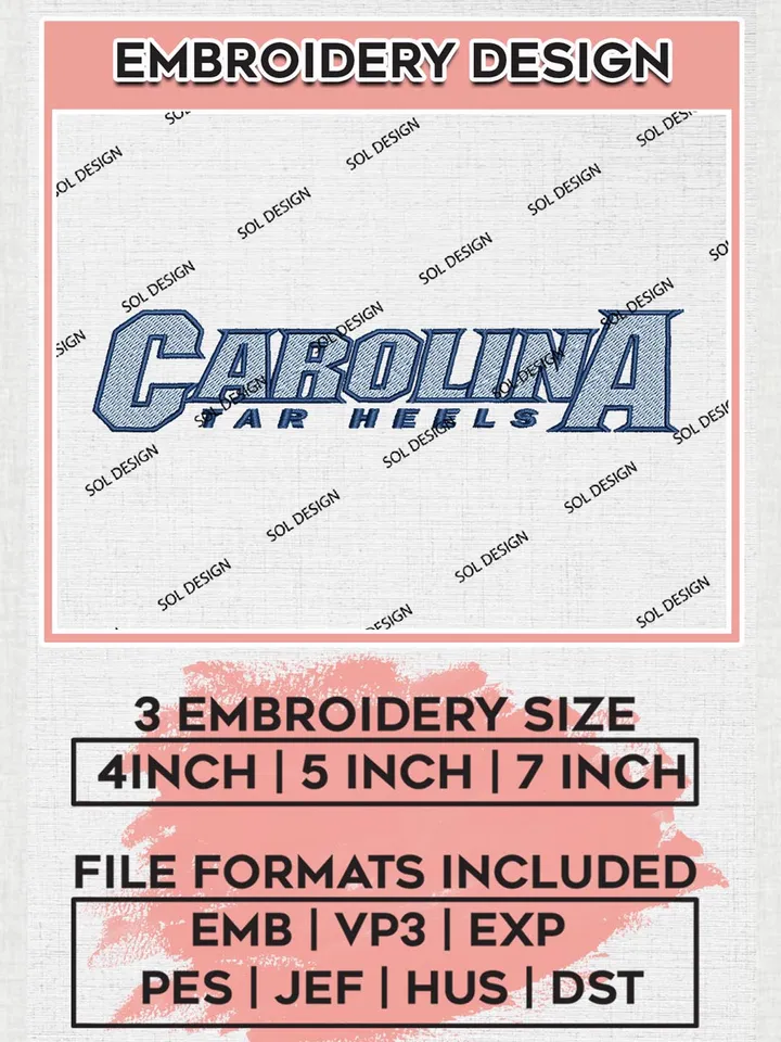 NCAA Carolina Tar Heels Team Wordmark Logo Embroidery Design Files, NCAA North Carolina Tar Heels Machine Embroidery, NCAA Teams, 3 sizes, NCAA Machine embroidery designs, Digital Download