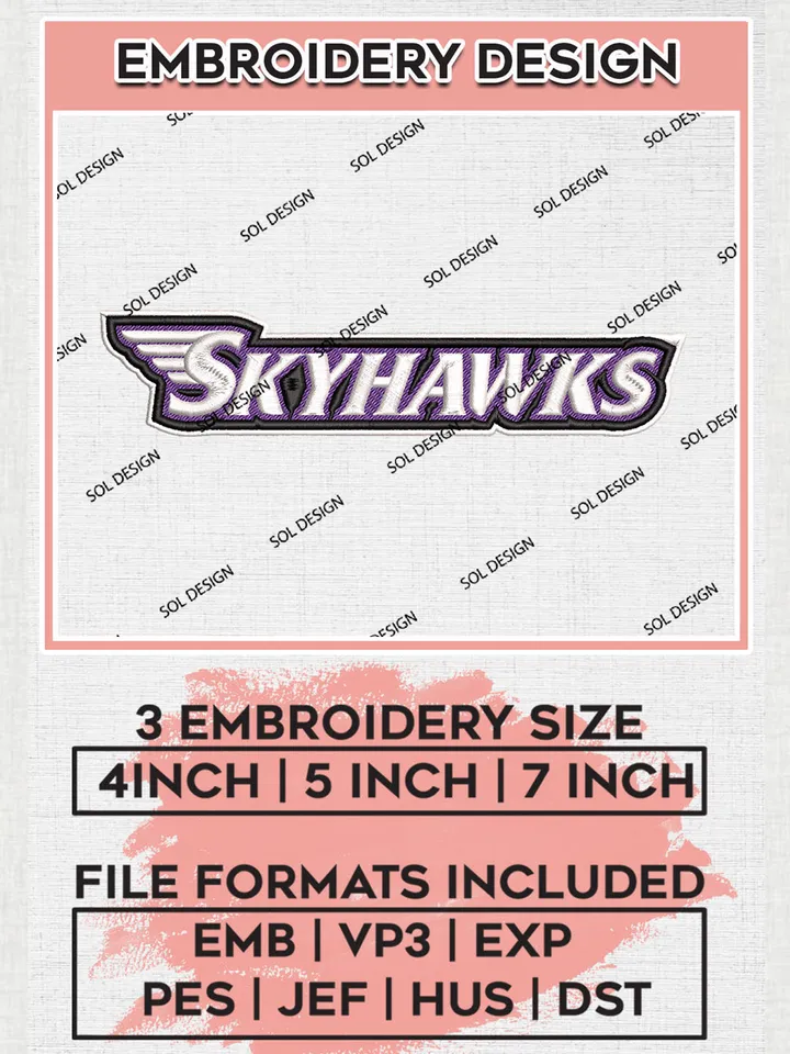 NCAA Skyhawks Team Word Logo Embroidery Design Files, NCAA Stonehill Skyhawks Machine Embroidery, NCAA Teams, 3 sizes, NCAA Machine embroidery designs, Digital Download