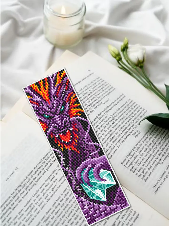 Dragon bookmark cross stitch pattern PDF download Fantasy purple dragon cross stitch chart, Chinese dragon pattern, Chinese New Year #B274