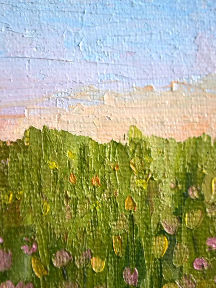 “Dawn” is a miniature oil painting on canvas stretched on cardboard.