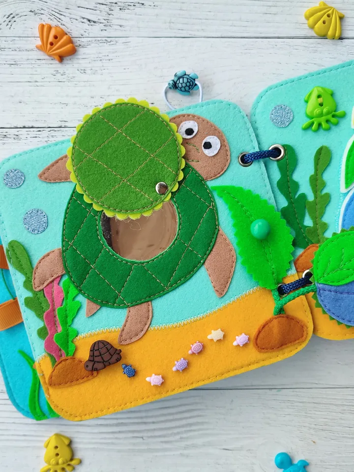 Sea Animals Quiet book pattern PDF & Tutorial, Felt book pattern svg, DYI Quiet book ideas, Sensory toys, Pdf felt sewing pattern toddler