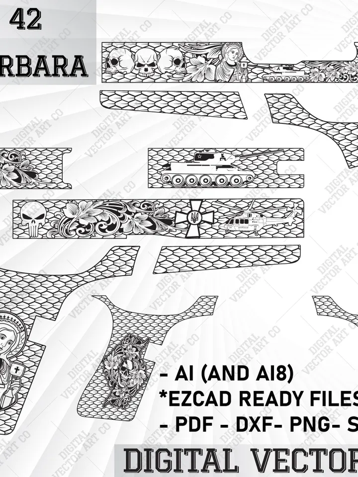 Glock 42 Saint Barbara.svg glock,svg, Stippling patterns, svg patterns,laser cut svg file,customs ,ezcad,engraving file,glocks