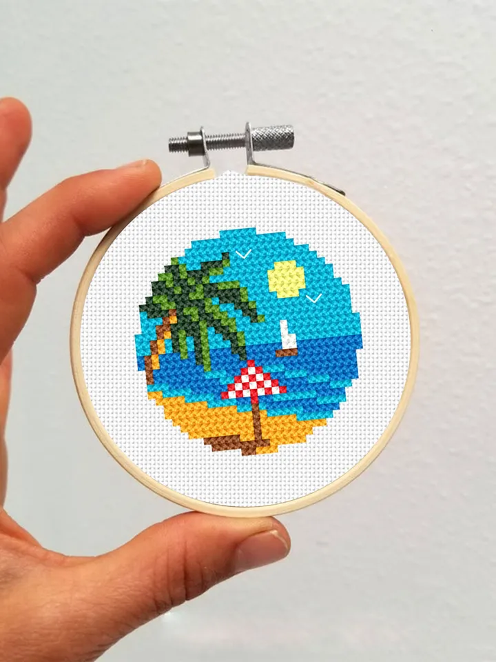 Small cross stitch pattern download PDF Nature palm beach mini embroidery beginners Tiny ocean picture cross stitch Nature lover gift #L42