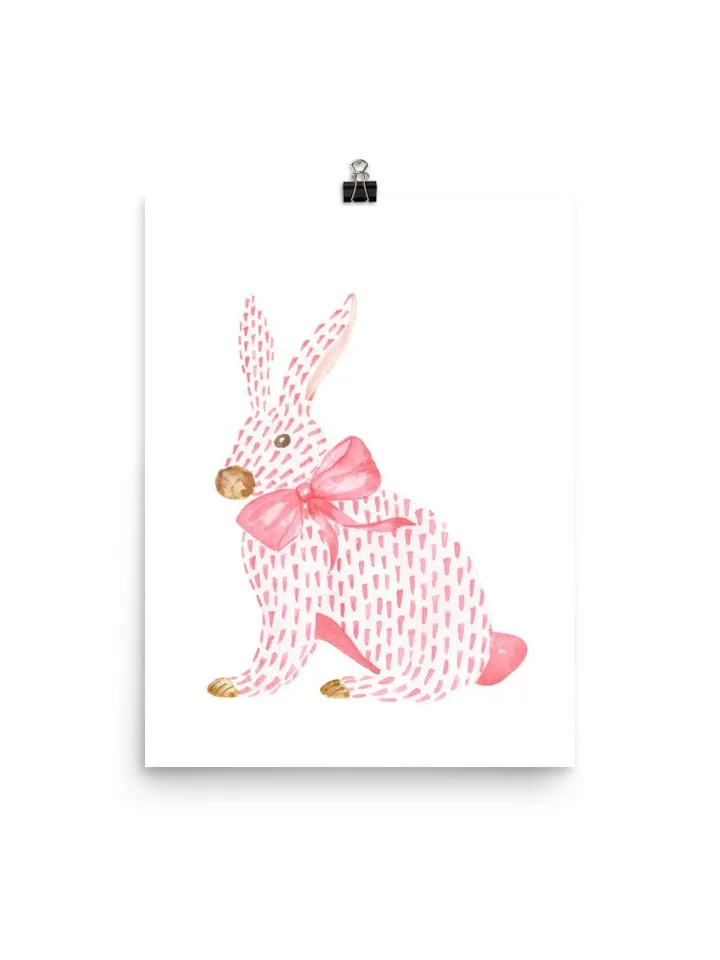 Pink Rabbit Watercolor Painting, Chinoiserie Rabbit, Pink Bunny Nursery, Baby Easter, Chinoiserie Bow Art, Pink Bow Art, Girls Room Decor