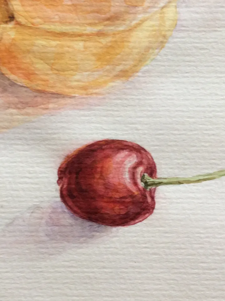 "Apricots and cherry" watercolor painting fruit small artwork original wall art still life, 17,5x12,5cm.