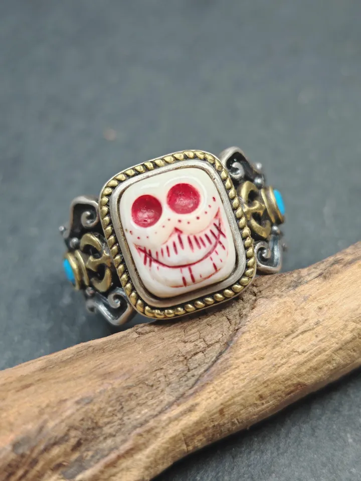 Gandhanra Unique Handcrafted Tibetan Silver Ring | Ivo Citipati Skull Master Ring | Adjustable Size | Protection Jewelry | Spiritual Gift