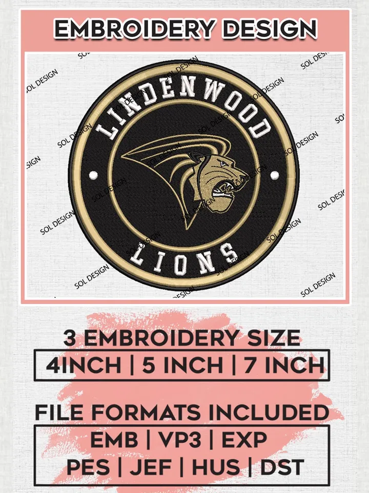 NCAA Lindenwood Lions Round Logo Embroidery, NCAA Lindenwood Lions Logo Embroidery files, NCAA Teams, Machine embroidery designs, Digital Download
