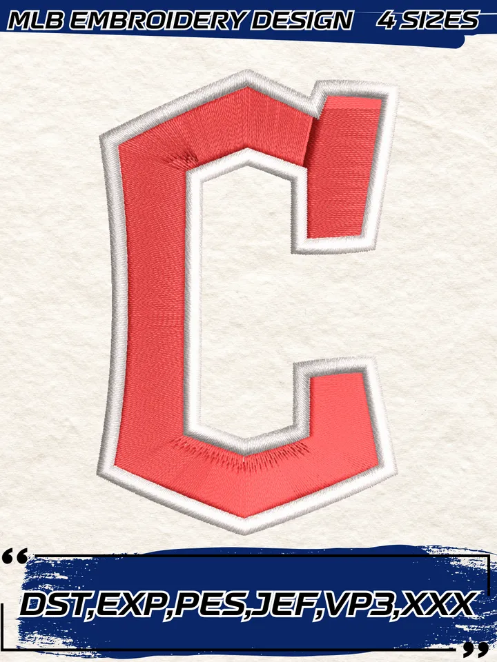 Cleveland Indians Embroidery Design,MLB Embroidery Design,Machine Embroidery Design File,4 Sizes, Digital Download