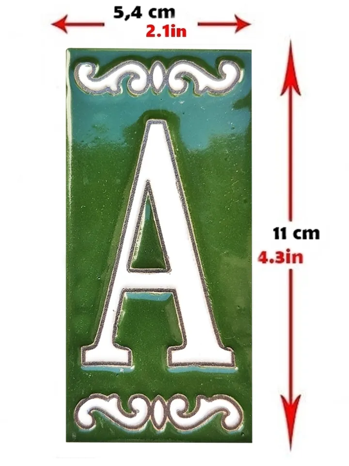 Ceramic letters and numbers 11cm (4.3") for the wall - Hand-glazed in Spain - "VERDE-Fondo" models - Ceramic letters number -