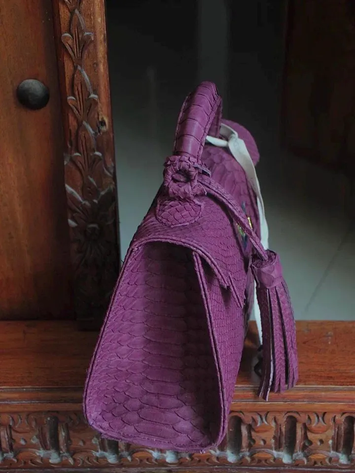 Top handle violet classy genuine python skin bag | exotic leather bags | Elegant women purse | snake skin bag | designer leather bag