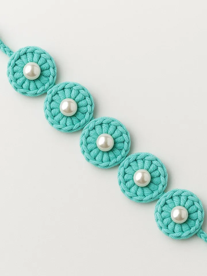 Crochet Flower Bracelet & Hair Tie, Round Boho Style Pearl Beaded Wristband, Handmade Crochet Fashion Jewelry Gift