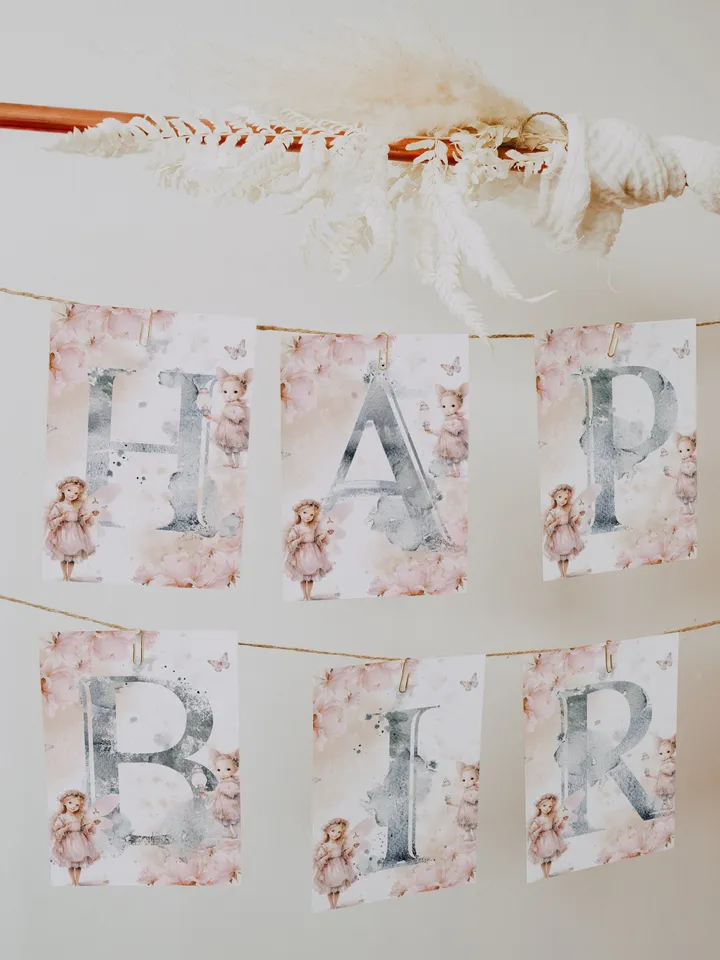 Editable Fairy Happy Birthday Banner Garland template Fairy Birthday Magical Enchanted Fairy Birthday Pixie Fairy Magical fa12