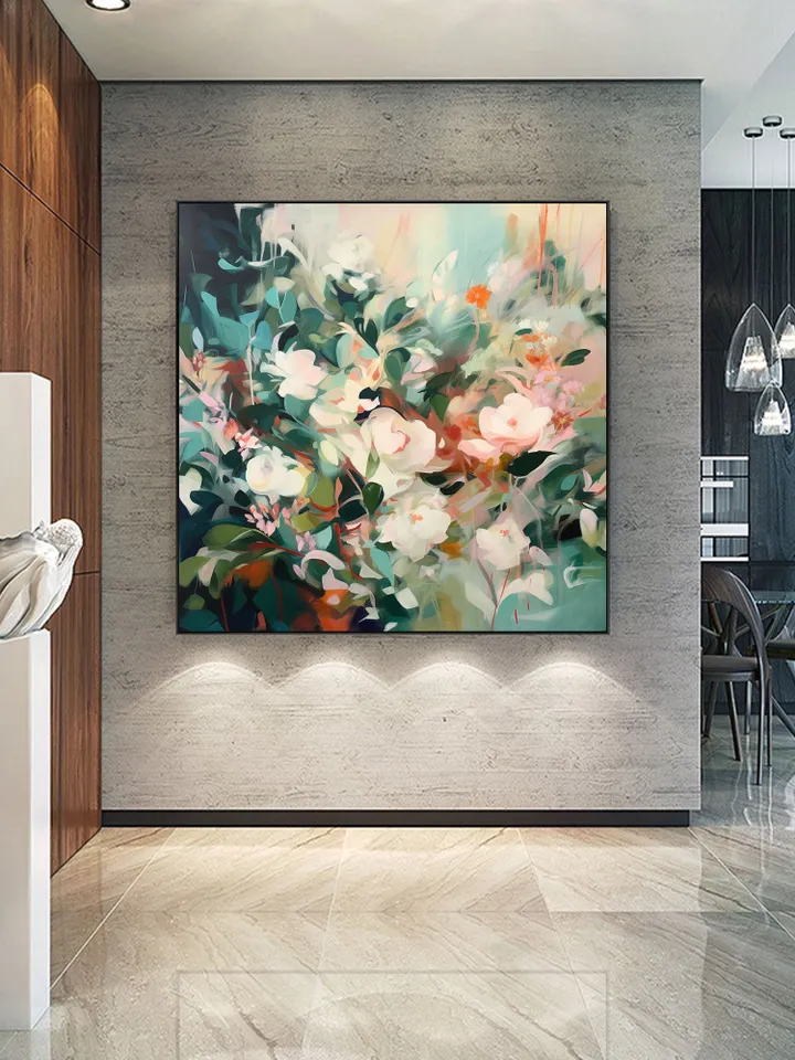 Large Original Flowers Oil Painting On Canvas, Abstract Blooming Flowers Painting, Boho Wall Art, Custom Painting, Living room Home Decor