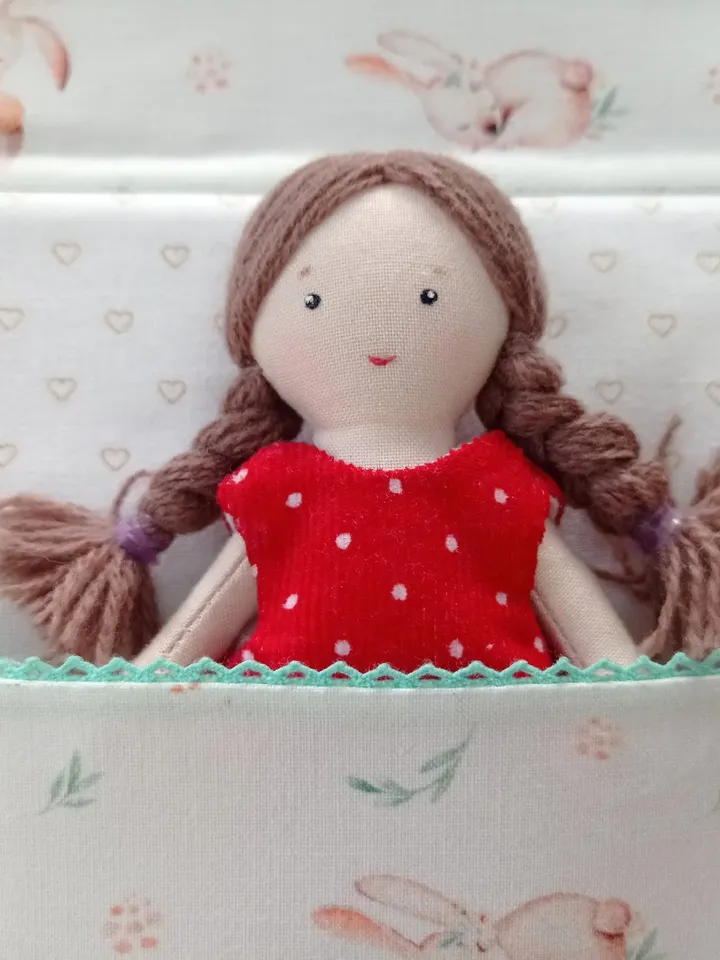 Textile Dollhouse with felt doll by clothes, baby house, Gift for a girl, Baby care - a book for boys and girls.