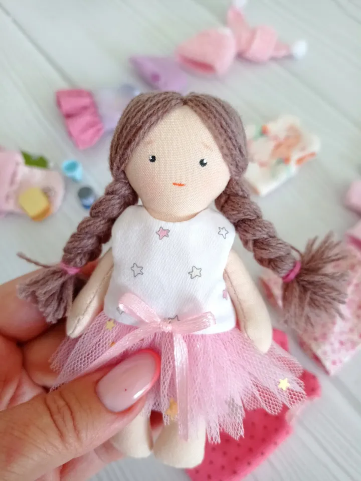 Textile dollhouse with felt doll for clothes, Gift for girl and boy, Baby care - book for boys and girls.