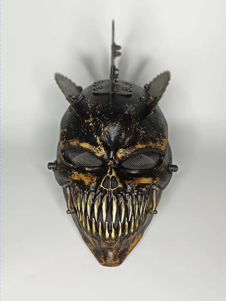 Skull helmet with metal mohawk