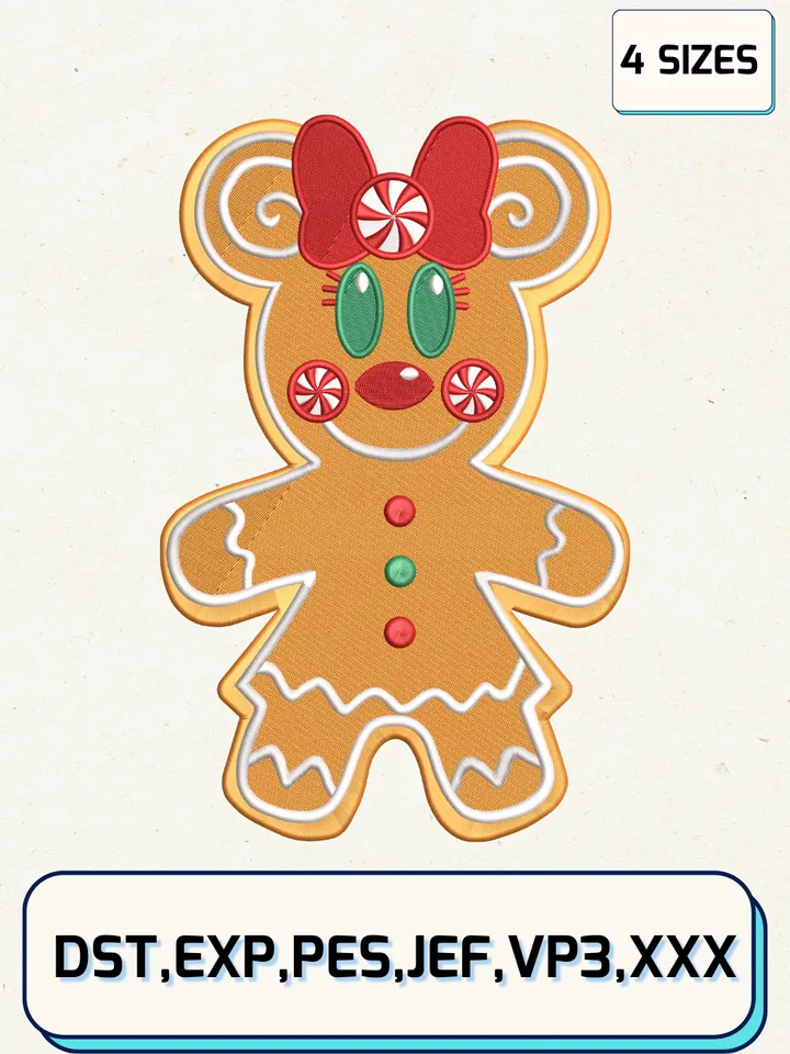 Disney Minnie Mouse Christmas Gingerbread Embroidery Design Files,Christmas Embroidery Designs,Machine Embroidery Files,4 Sizes