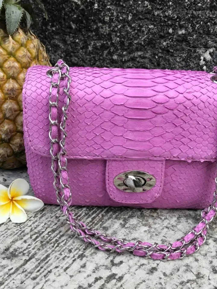 Pink Bag Genuine Python | Python Snake Baby Pink Women Classy Elegant Crossbody | Convertible Shoulder Bag | Summer Women Bag | Exotic Purse