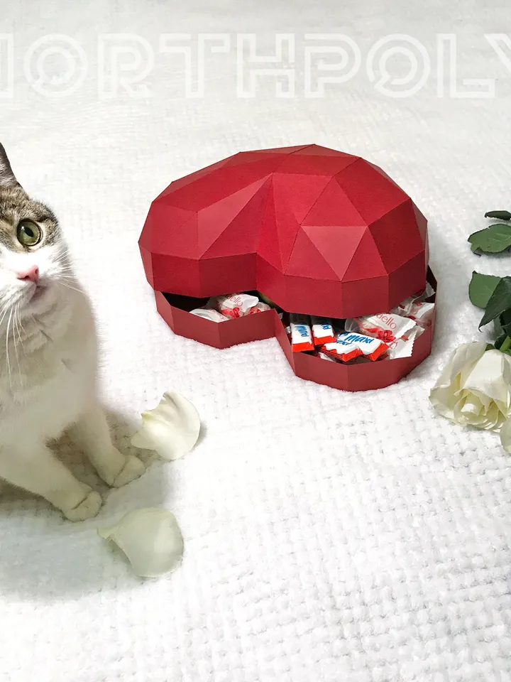 Papercraft Heart Box 1, Digital Template, PDF Download, Gurko, 3D Low Poly, Pepakura, DIY Origami Sculpture, St Valentines Day Decor
