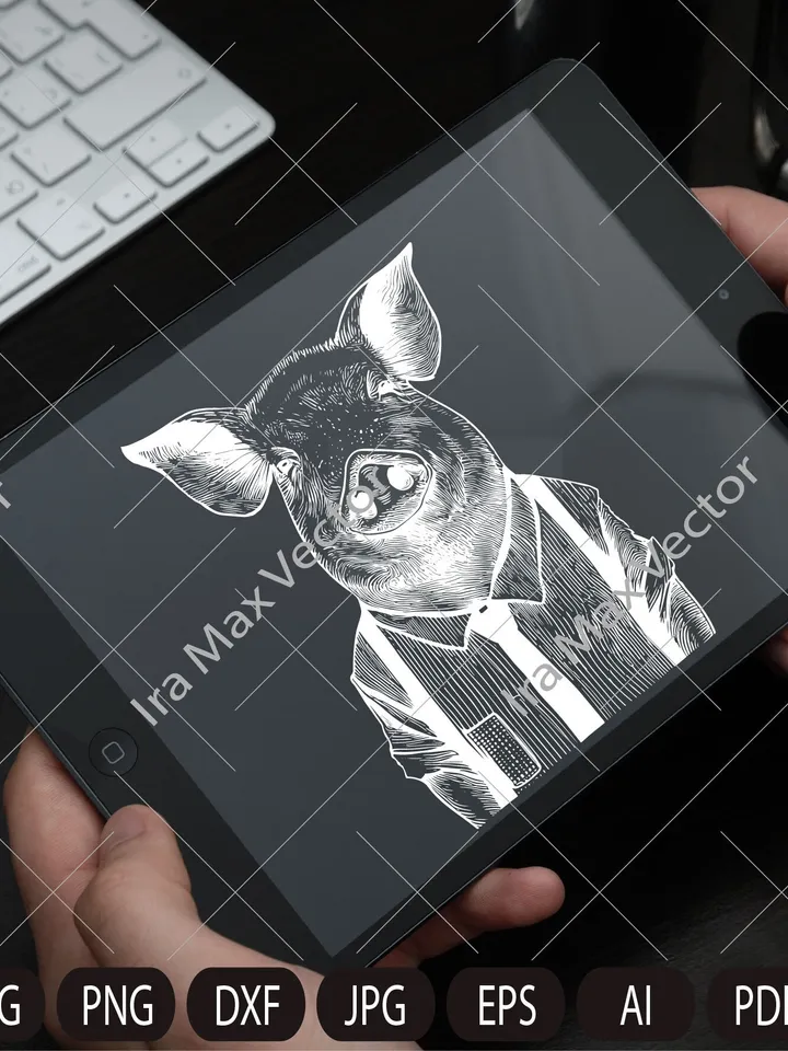 Pig Svg,Pig farmer,Pig in shirt,Pig man,Pig face, Pig head svg, Piglet Head, Pig t-shirt, Pig detailed portrait, Farm Animals Silhouette