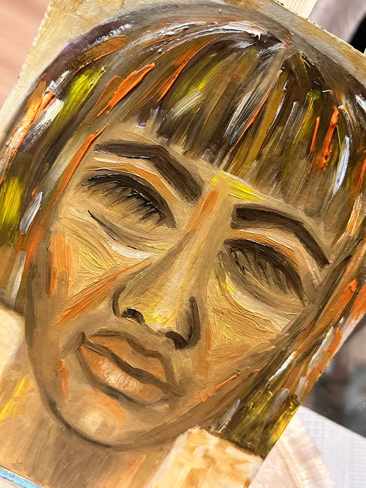 Oil Painting Abstract Portrait of a Girl Female Art People Cardboard 9 x 7 inches 24 x 18 cm Miniature Modern Art Abstraction Unframed Wall Decor