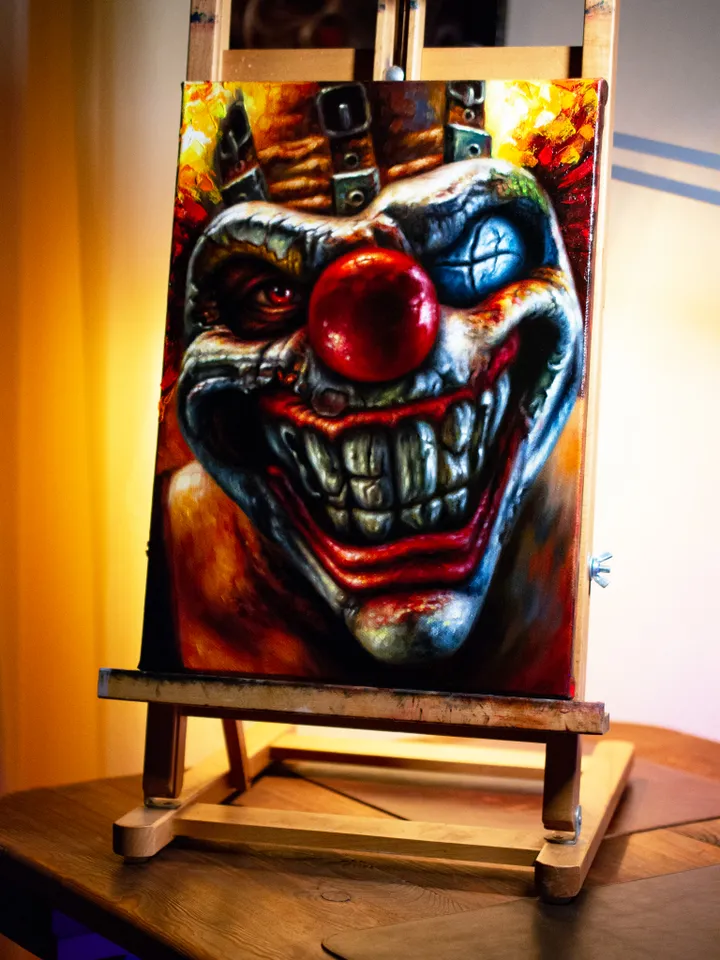 Original oil painting Sweet Tooth Clown Twisted Metal