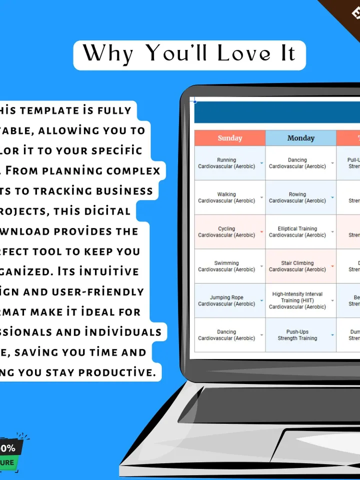 Daily Workout Chart Template, Editable Google Sheets, Fitness Planner for Tracking Exercise and Progress