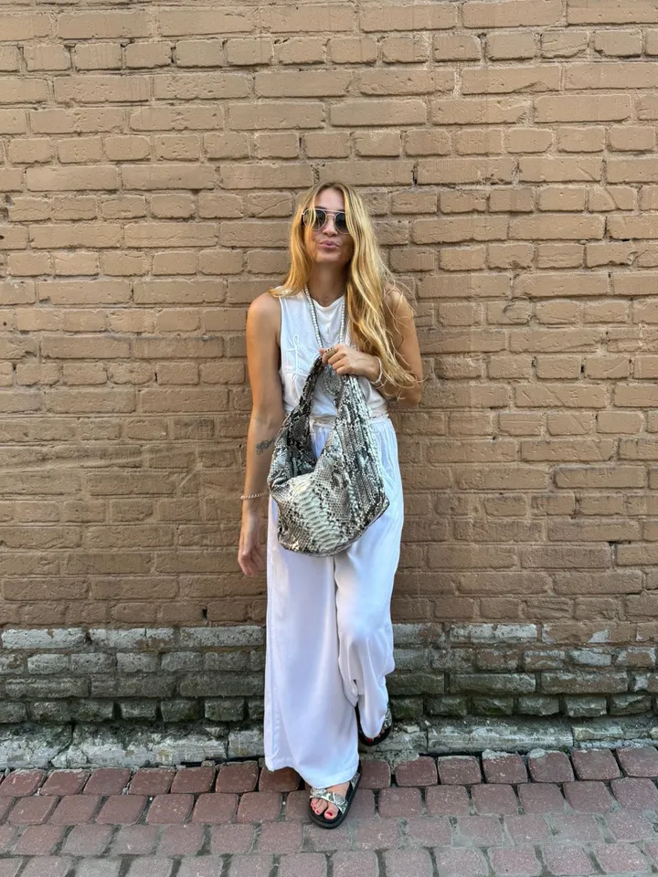 Soft Hobo Classy Sport Woman Stitched Bag | Purse Genuine Python Skin | Gray Big Elegant Leather Designer Soft Bag Snake | reptile hobo