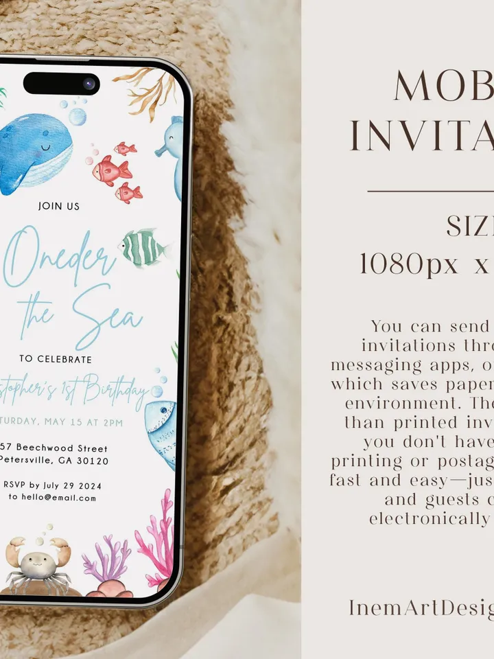 Oneder the Sea Birthday Invitation Under the Sea Editable Canva Template, 1st Birthday Invite Ocean Animals Invitation, Kids Birthday Invite