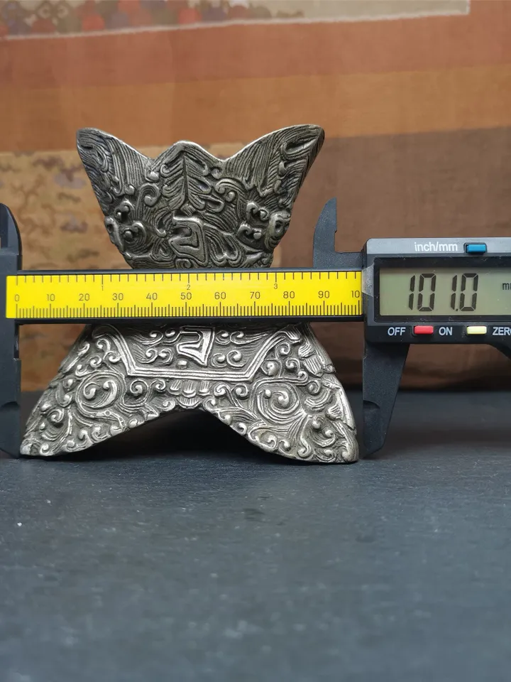 Gandhanra Handmade Tibetan Buddhist Offering Bowl,Kapala Skull Cup Set,Ritual Implement,Made of White Copper,7" Height