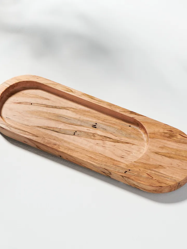 Oval Shaped Ambrosia Maple Catchall Modern Valet Tray