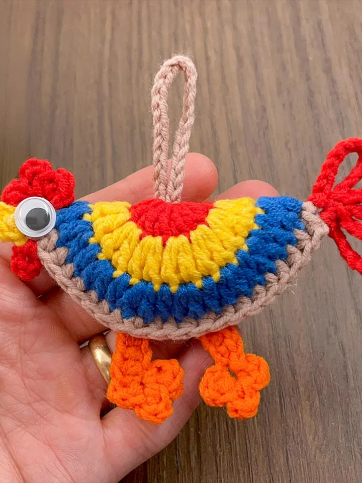 Colorful Crochet Chicken Keychain Pattern PDF - Amigurumi Farm Animal DIY Tutorial - Handmade Ornament Crochet Pattern for Beginners