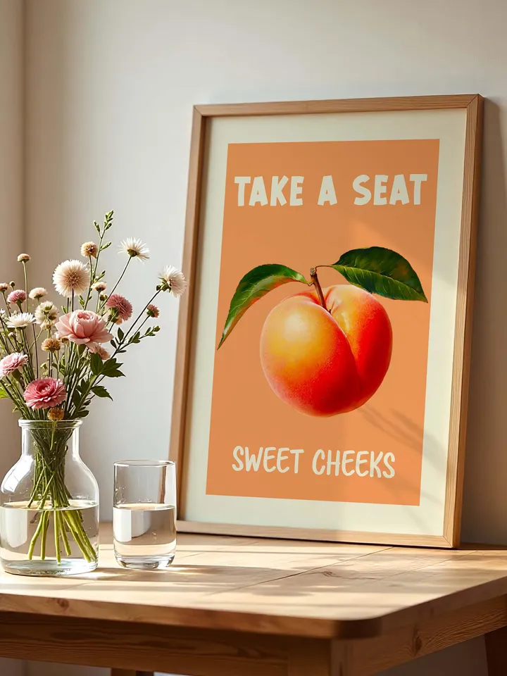 Nice Bum Poster Funny Bathroom Wall Art Take a Seat Printable Retro Toilet Art Cheeky Peach Poster Digital Download Toilet Humor Print
