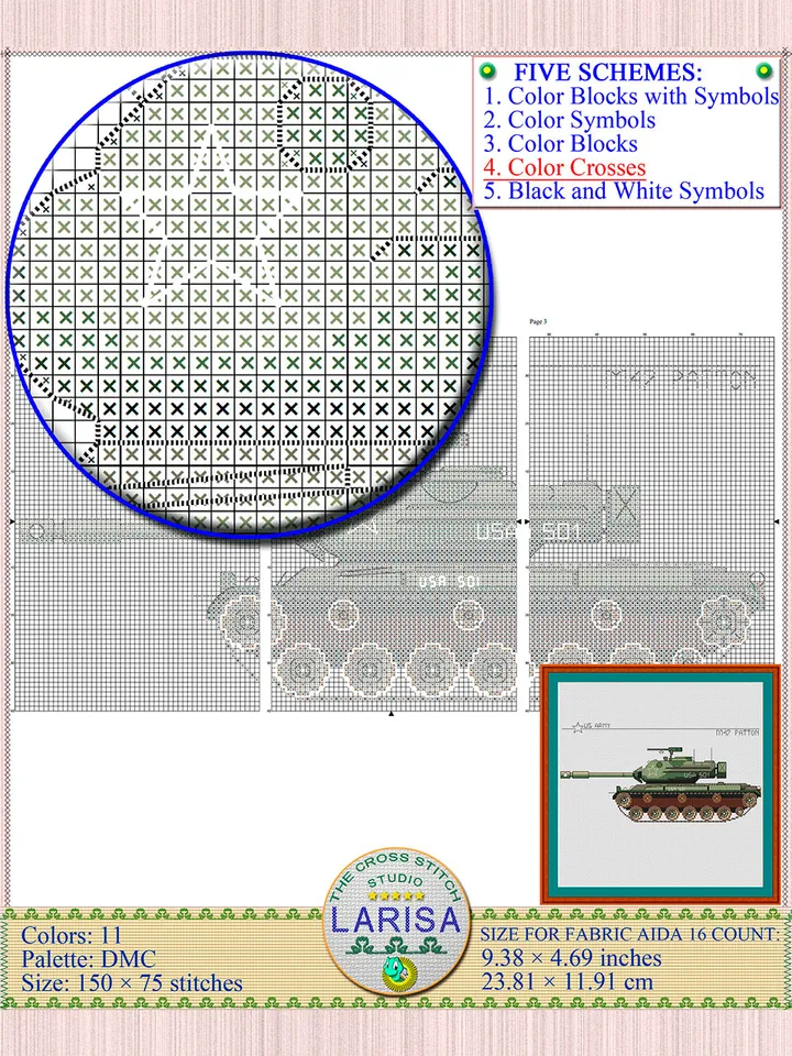 M47 Patton Cross Stitch Pattern | Patton Tank Chart | American War Machine