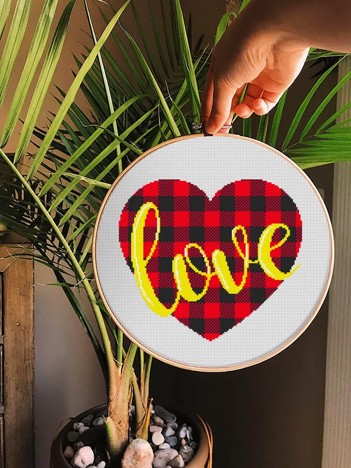 Heart buffalo plaid cross stitch pattern download PDF, Valentine's day cross stitch chart, Love quotes beginner stitch, Heart embroidery #V1