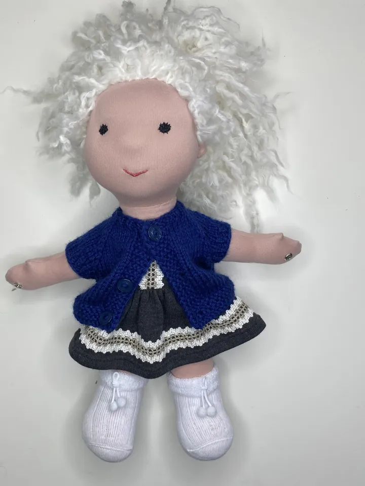 Handmade organic textile cotton Waldorf doll ready to ship, Authors stuffed soft doll with clothes set, Christmas baby
