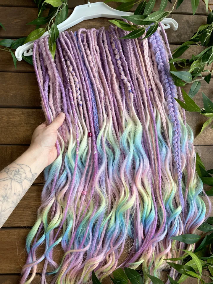 Pink purple to pastel rainbow synthetic curly De dreadlocks Ready to ship