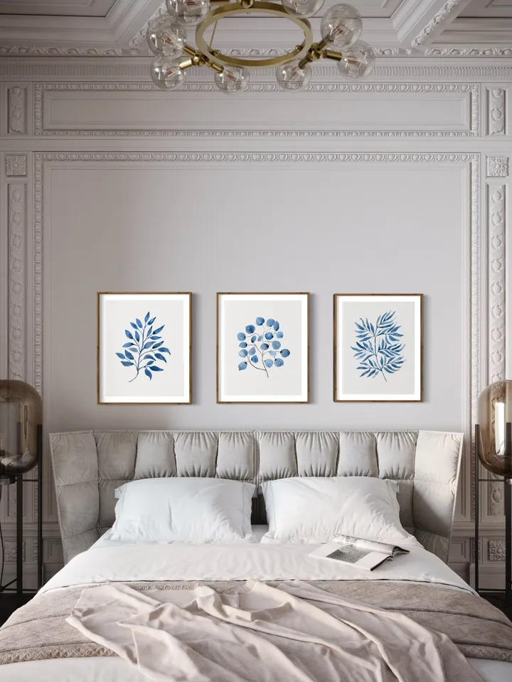 Watercolor Painting Blue Flowers Print Botanical Poster Wall Art Set of 3 Prints Large Wall Art Print Floral Wall Art Decor Blue Print Set