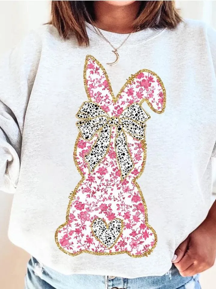 Glitter Easter Bunny Coquette PNG | Easter Day Png | Happy Easter Png, Grand Millennial Easter, Chinoiserie Bunny Pink Floral, Trendy Easter