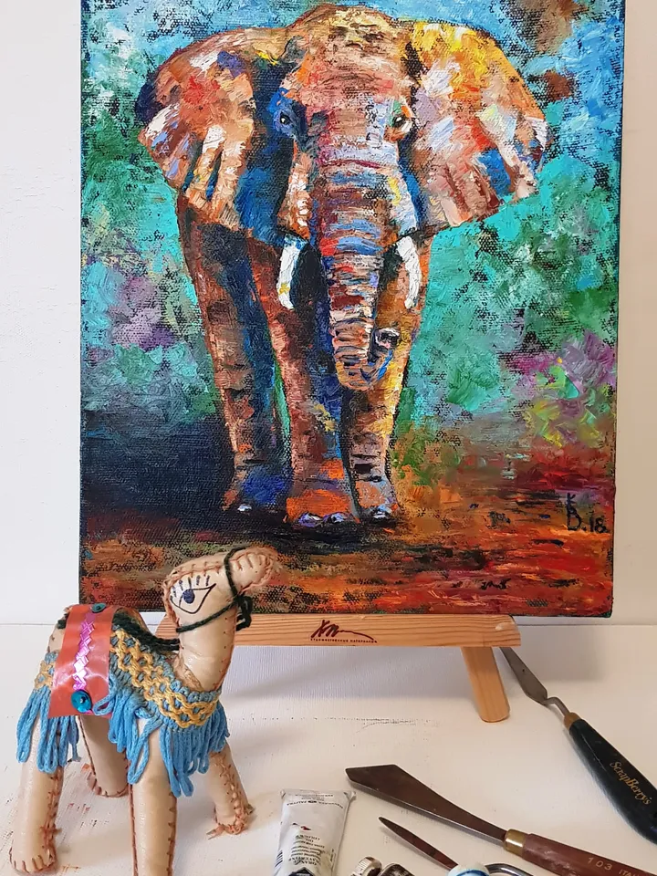 Elephant oil painting impressionism