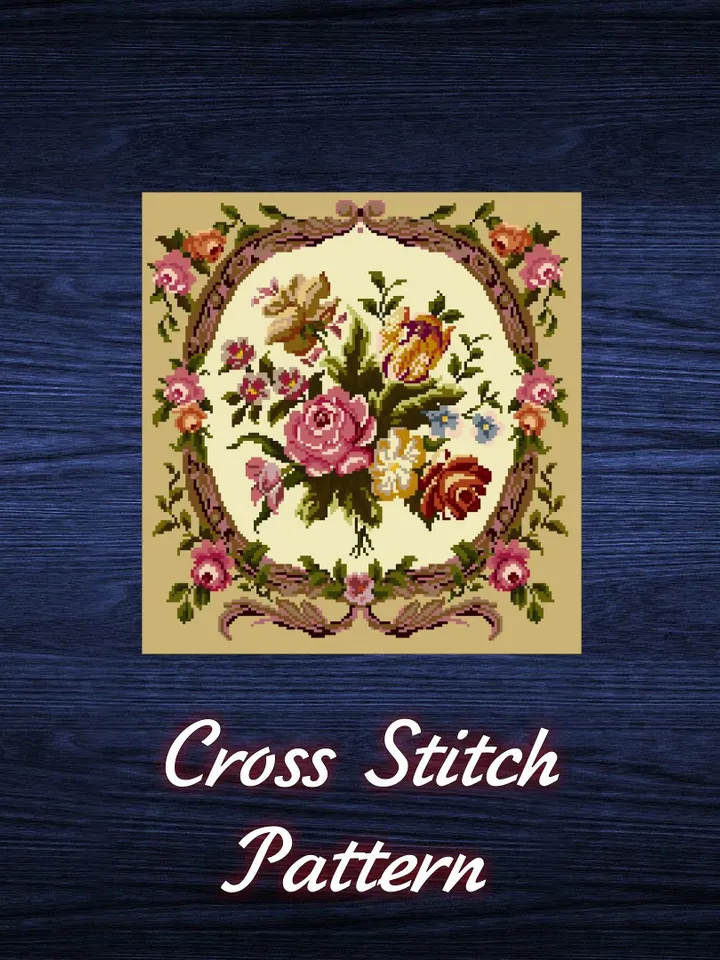 Antique Cross Stitch Pattern Cushion Antique Bouquet Digital Download PDF