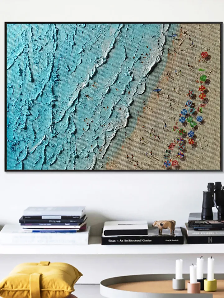 Original Beach Painting, Aerial Beach Art, Ocean Art, Textured Seascape, Coastal Wall Art, Summer Vibes Decor, Beach House Decor,Impasto Art