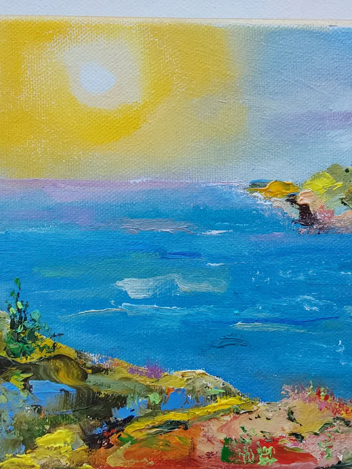 "Path to the sea" landscape oil painting on canvas 24x18cm (9.5x7inch)