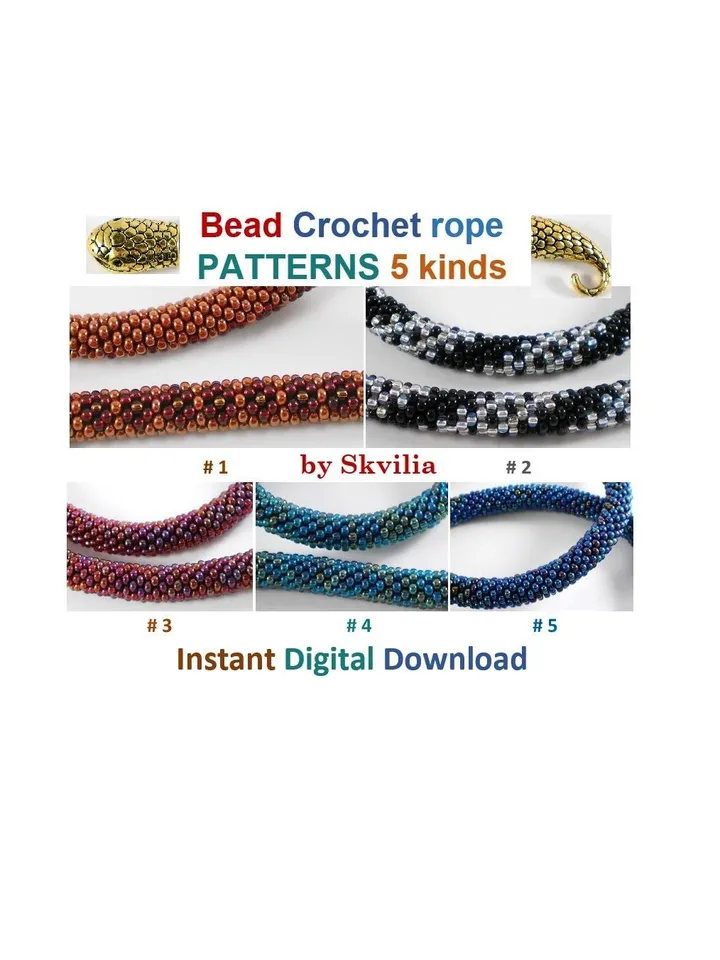 Bead Crochet Snake Necklace Bracelet patterns, Rope bead crochet, DIY, bead crocheting, bead jewelery, Instant Download, PDF patterns