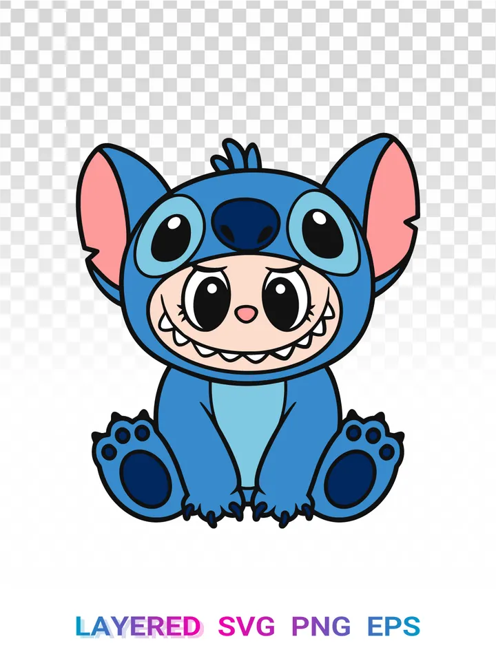 Labubu Stitch PNG, Disney Crossover SVG, Cute Labubu Alien