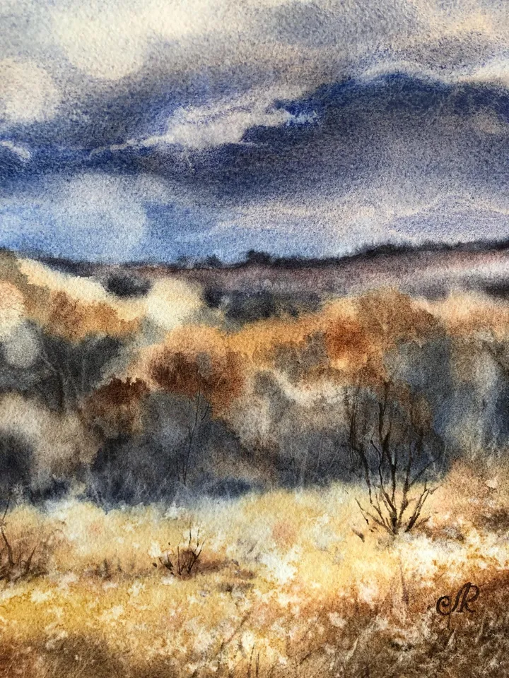 Landscape Original Watercolor Painting Autumn Painting
