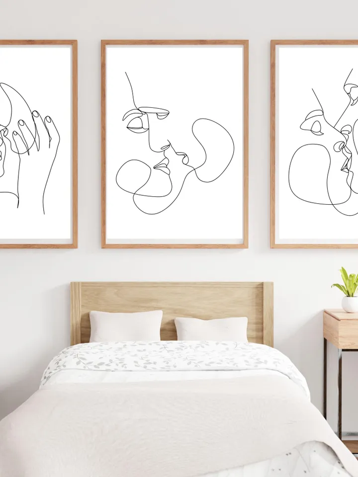 Kissing Couple Wall Art Set Of 3, Couple Line Art, One Line Art, Romantic Couple Art, Minimalist Line Art, Love Art, Abstract Couple Art,