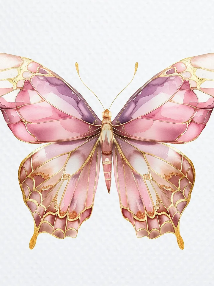 12 Pink Golden Butterfly PNG Clipart, Printable Watercolor Butterfly, Butterfly sublimation, Paper craft, junk journals, Digital download